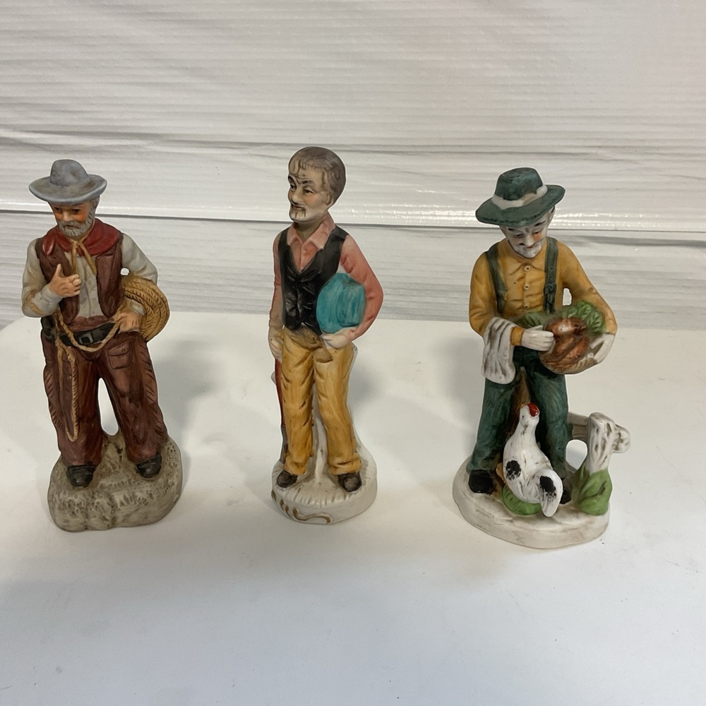 Set of 3 Vintage Ceramic Farm Figurines - Multicolor